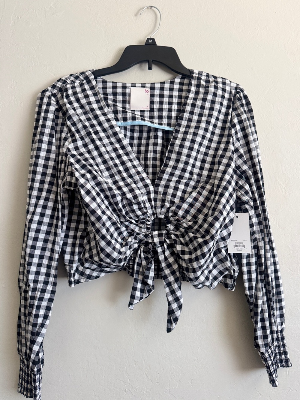 NWT Black & White Gingham Tie-Front Women’s Top size L